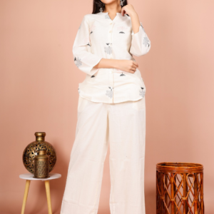 KHADI COTTON EMBROIDED SHIRT WITH PLAZZO PANTS