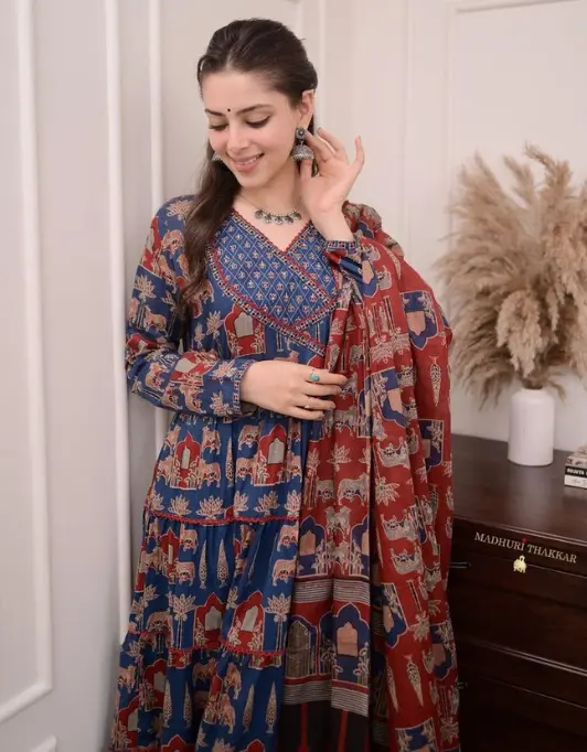 Anarkali Cotton Ajrakh Print Kurti