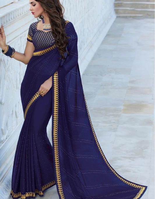 Blue chiffon saree
