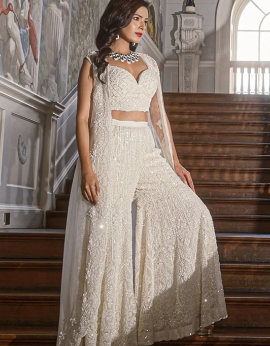 Crop top with flared palazzo pants