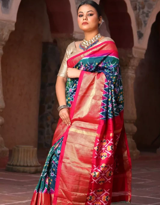 Ikat print silk saree