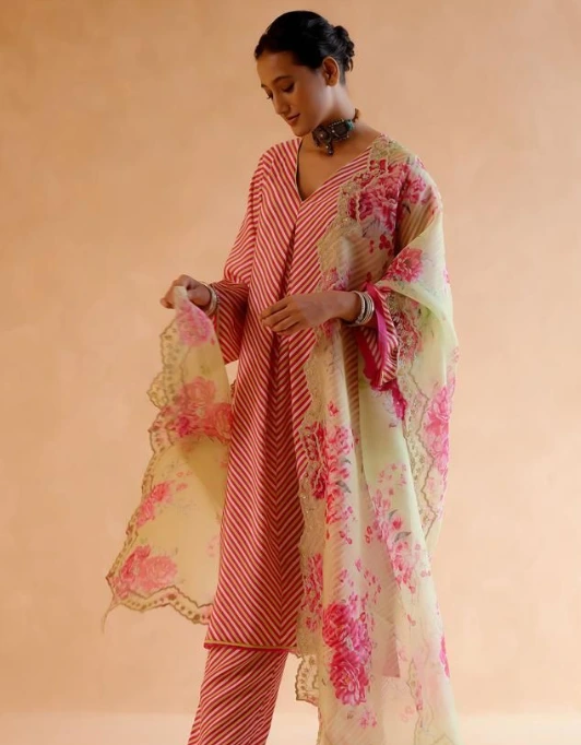 Sanganeri print kurta with dupatta