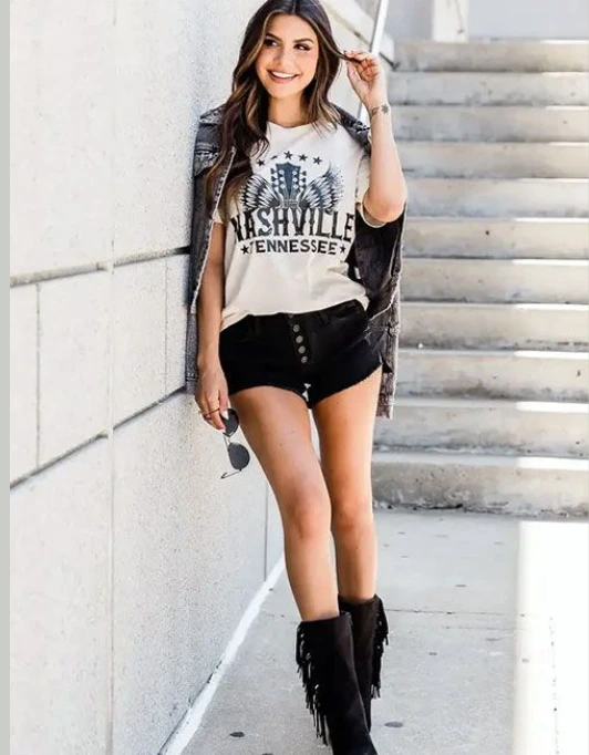 Denim Shorts with a Graphic Tee