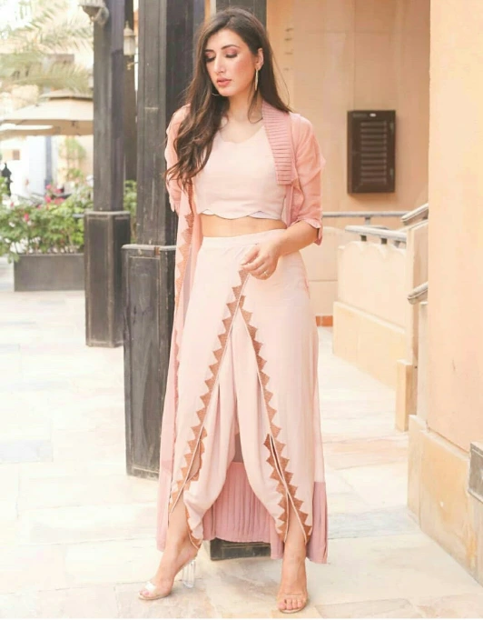 Dhoti Pants With Embellished Crop Tops