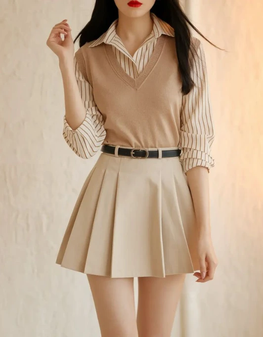 Pleated Skirt and Sweater Vest